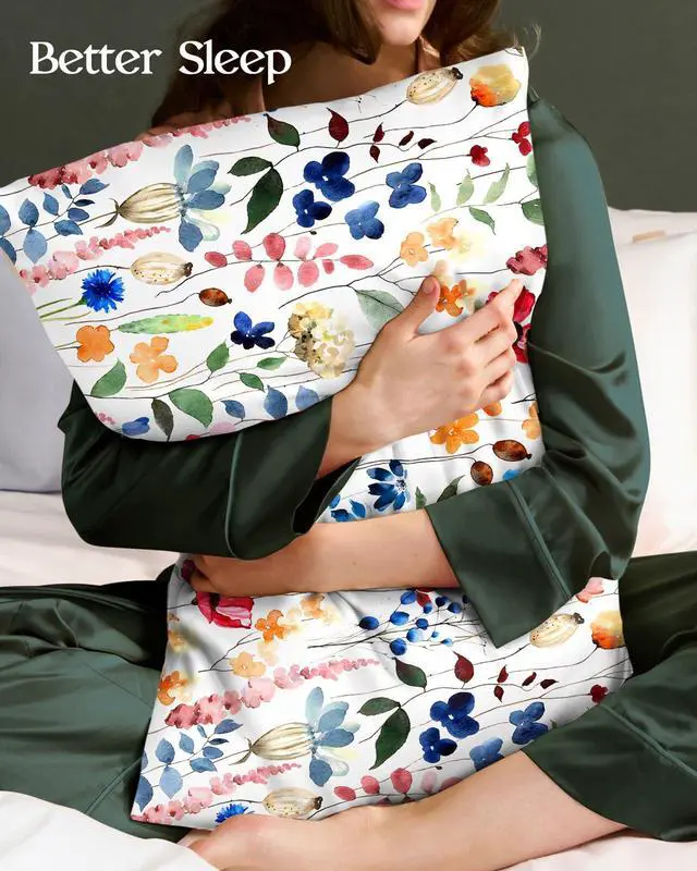 Alt view image 2 of 7 - 2 Pack Mulberry Silk Pillowcase for Hair and Skin - Standard Size 20 x 26 Inches with Hidden Zipper Watercolor Flower 19 Momme Soft Sleeping Silk Pillow Case for Women, Moms