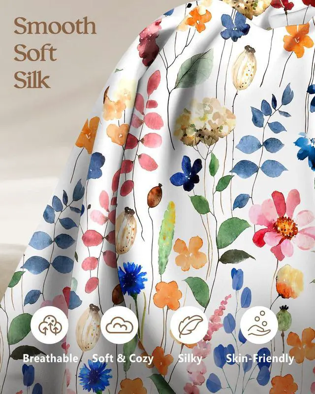 Alt view image 3 of 7 - 2 Pack Mulberry Silk Pillowcase for Hair and Skin - Standard Size 20 x 26 Inches with Hidden Zipper Watercolor Flower 19 Momme Soft Sleeping Silk Pillow Case for Women, Moms