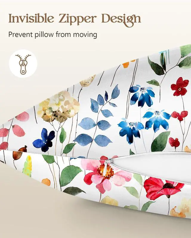 Alt view image 5 of 7 - 2 Pack Mulberry Silk Pillowcase for Hair and Skin - Standard Size 20 x 26 Inches with Hidden Zipper Watercolor Flower 19 Momme Soft Sleeping Silk Pillow Case for Women, Moms