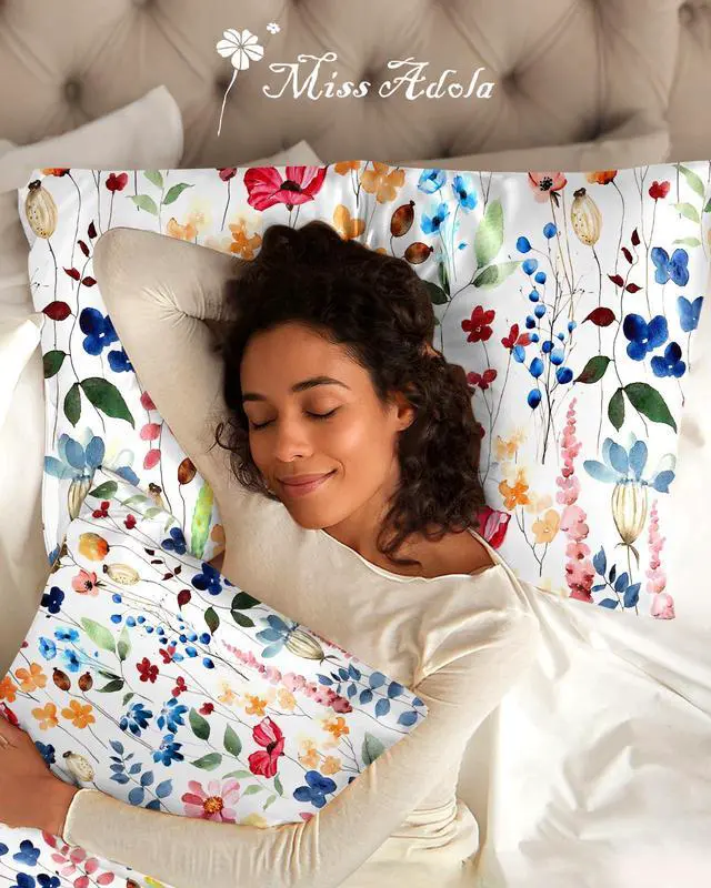 Alt view image 6 of 7 - 2 Pack Mulberry Silk Pillowcase for Hair and Skin - Standard Size 20 x 26 Inches with Hidden Zipper Watercolor Flower 19 Momme Soft Sleeping Silk Pillow Case for Women, Moms