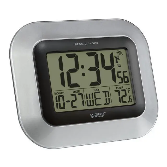 Alt view image 4 of 7 - WT-8005U-S Atomic Digital Wall Clock with Indoor Temperature, Silver
