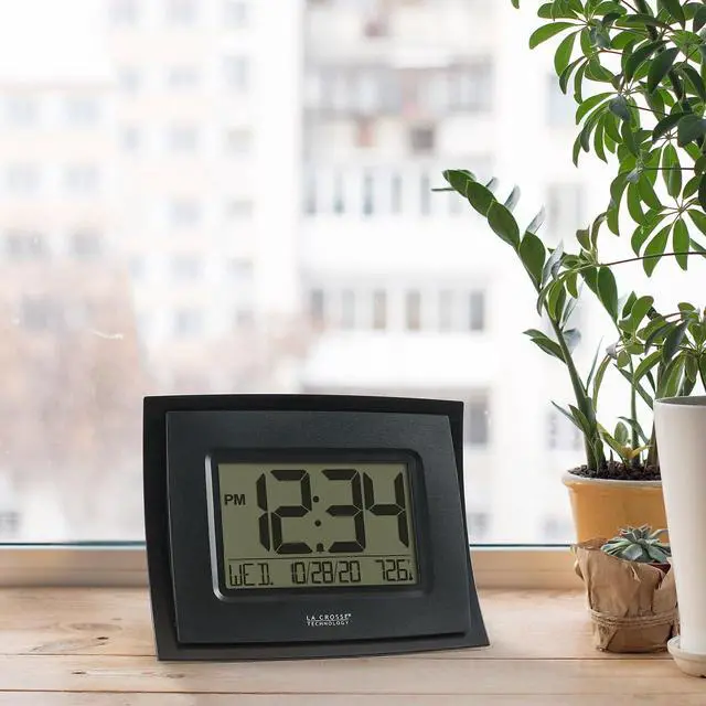 Alt view image 4 of 5 - WT-8002U-B-INT Digital Black Clock with Indoor Temperature