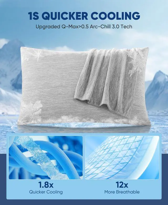 Alt view image 2 of 7 - 2 Pack Cooling Pillow Cases for Hot Sleepers, Arc-Chill Q-Max > 0.5, Hair & Skin Friendly, Double-Sided, Machine Washable, Hidden Zipper, Gift for Women & Men, 20x26, Gray