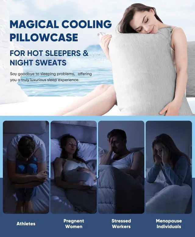 Alt view image 6 of 7 - 2 Pack Cooling Pillow Cases for Hot Sleepers, Arc-Chill Q-Max > 0.5, Hair & Skin Friendly, Double-Sided, Machine Washable, Hidden Zipper, Gift for Women & Men, 20x26, Gray