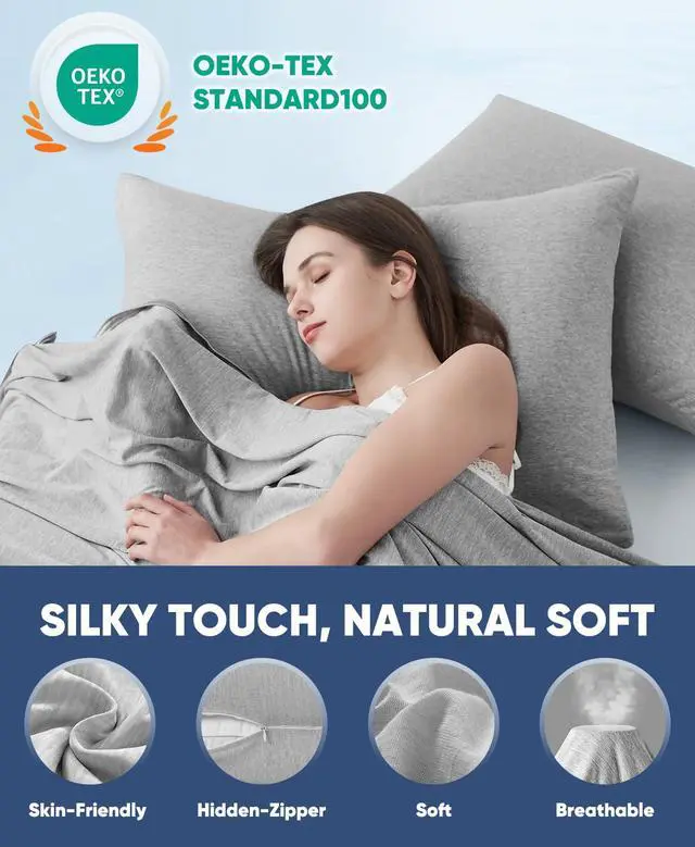 Alt view image 7 of 7 - 2 Pack Cooling Pillow Cases for Hot Sleepers, Arc-Chill Q-Max > 0.5, Hair & Skin Friendly, Double-Sided, Machine Washable, Hidden Zipper, Gift for Women & Men, 20x26, Gray