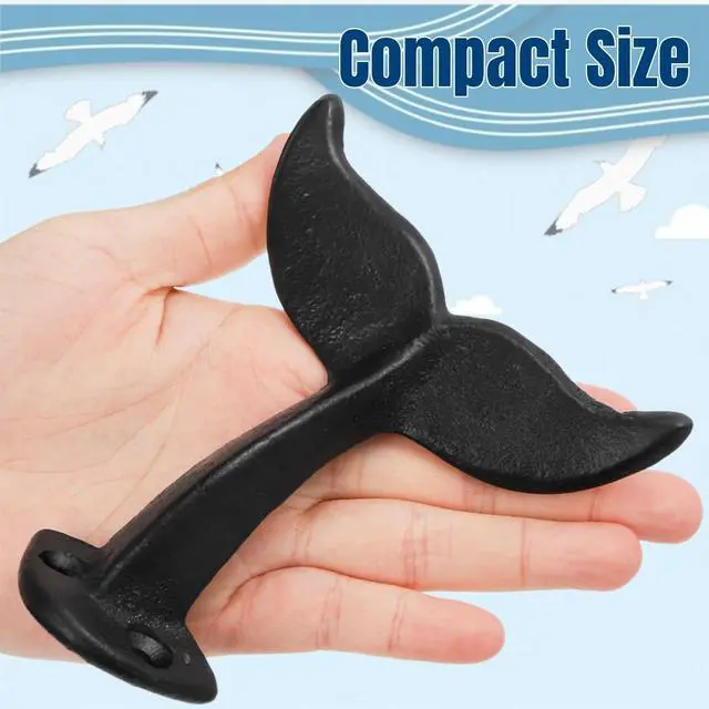 Alt view image 3 of 7 - Set of 8 Whale Tail Wall Hooks, Cast Iron Towel Hook with Mounting Screws Wall Anchors, Heavy Duty Wall-Mounted Coat Hanger Nautical Decor for Hanging Purses, Hats, Clothes