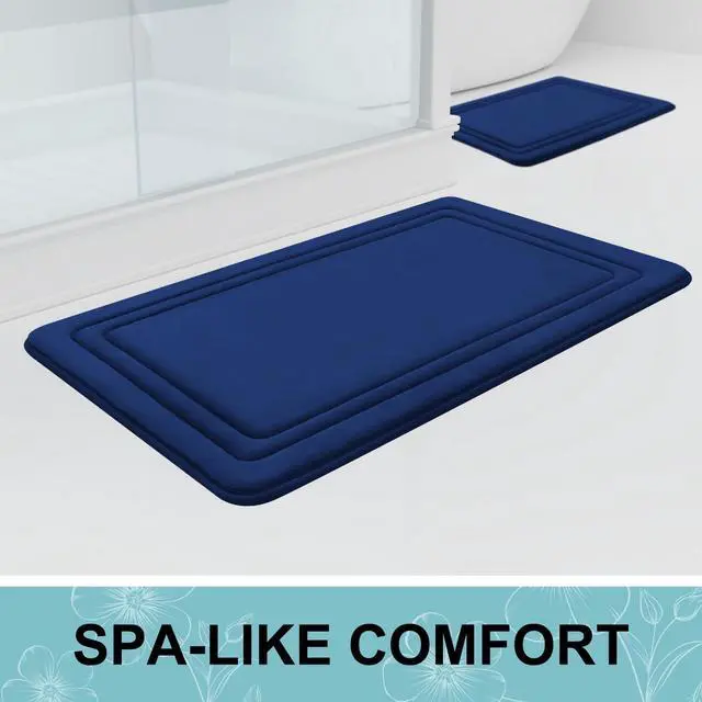 Alt view image 7 of 7 - Memory Foam Bath Mat Rug 30x20, Ultra Soft, Non-Slip and Absorbent Bathroom Rugs, Machine Wash Dry, Comfortable Bath Carpet for Bathroom Floor, Tub and Shower, Navy Blue
