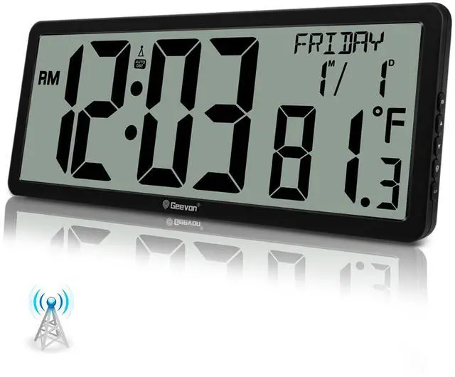 Main image of 14.3" Atomic Wall Clock Battery Operated, Large Atomic Digital Wall Clock with Indoor Temperature and Humidity, Date, 4.4" Jumbo Digits for Home Office Elderly Living Room, Dining Room