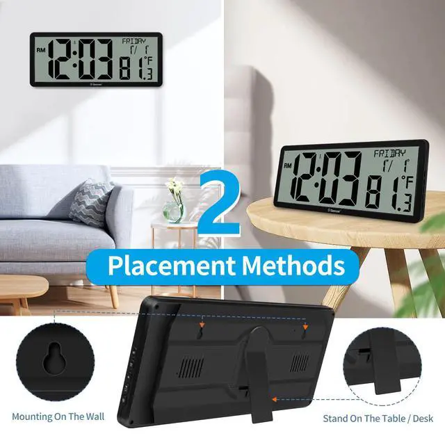 Alt view image 3 of 7 - 14.3" Atomic Wall Clock Battery Operated, Large Atomic Digital Wall Clock with Indoor Temperature and Humidity, Date, 4.4" Jumbo Digits for Home Office Elderly Living Room, Dining Room