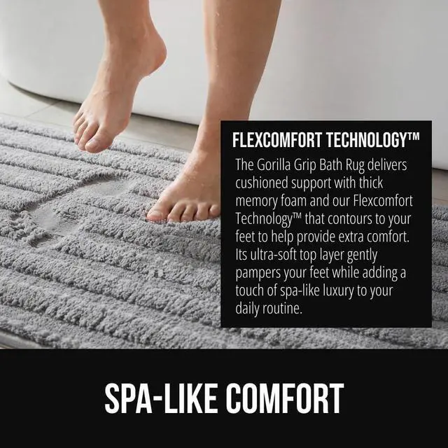 Alt view image 4 of 6 - Textured Backing Bathroom Rugs, Soft Memory Foam Absorbent Striped Bath Mats, Machine Washable & Fade Resistant, Bathmat Accessories for Floor, Home Decor Shower Essentials, Grey 34x20