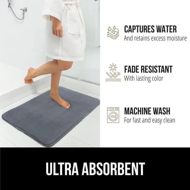 Alt view image 5 of 7 - Memory Foam Bath Rugs, Soft Absorbent Velvet Bathroom Mats, Durable Dots on Underside, Machine Washable Bathmat, Carpet Rug Room Decor for Shower Floor, 24x17 Mat, Graphite Gray