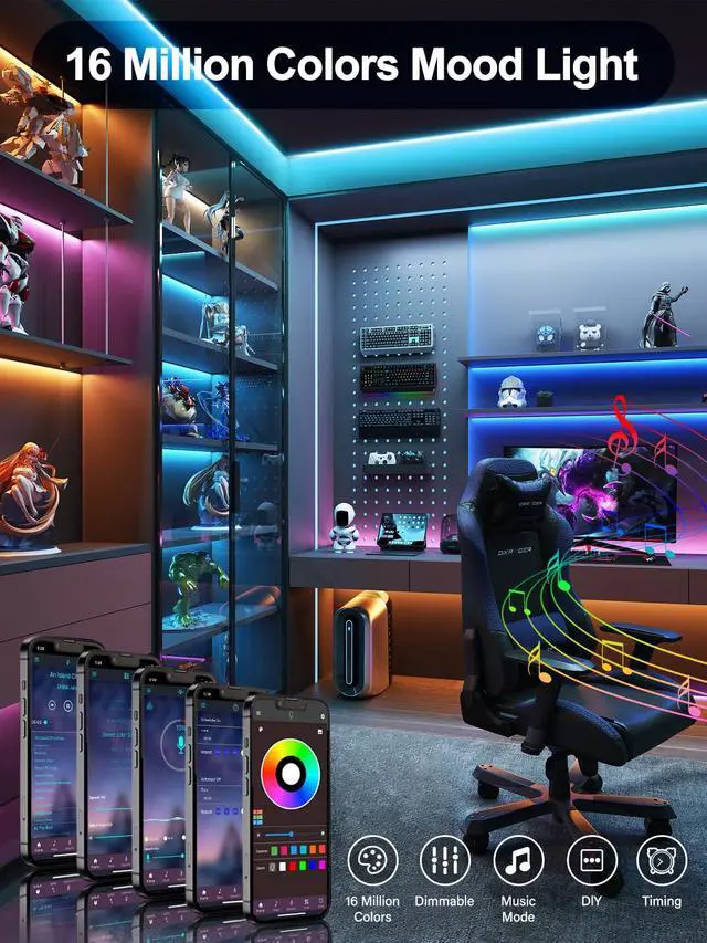 Alt view image 6 of 7 - 190FT Led Lights for Bedroom, Color Changing RGB Led Strip Lights Indoor, Music Sync Led Light Strip with Remote and App Control, DIY Led Lights for Room Home Decor Ambient Lighting (2 * 95FT)