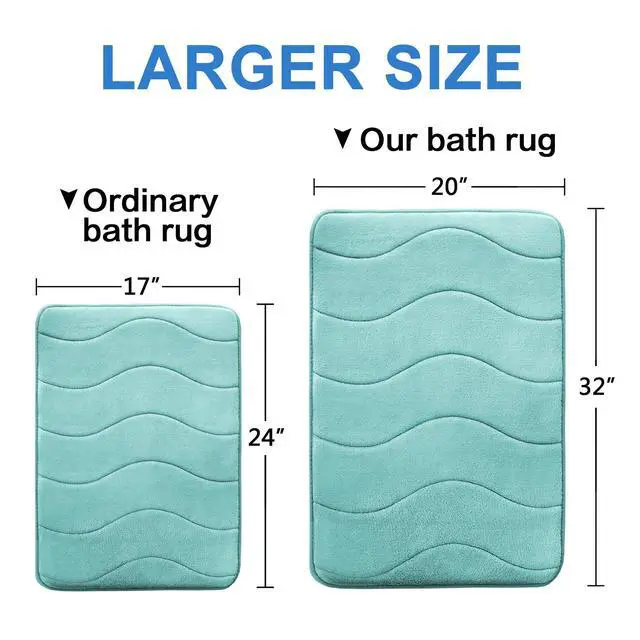 Alt view image 6 of 7 - Memory Foam Bathroom Mat Non Slip Bath Rug Shower Rugs Carpet,20x32,Aqua Green
