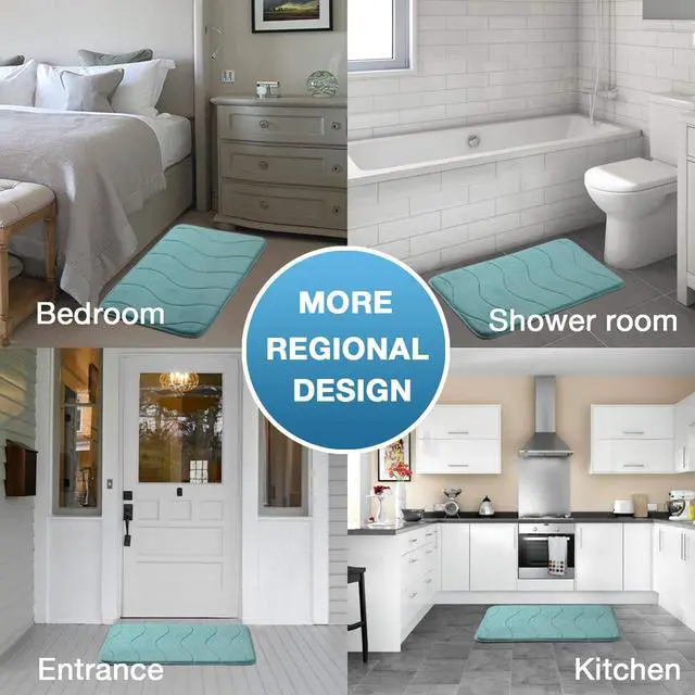 Alt view image 7 of 7 - Memory Foam Bathroom Mat Non Slip Bath Rug Shower Rugs Carpet,20x32,Aqua Green