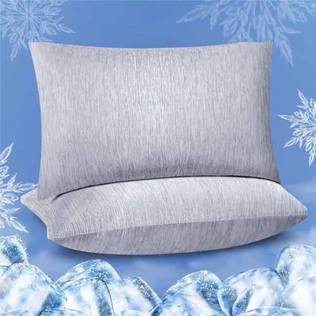 Main image of Cooling Pillow Cases for Hot Sleepers, 2 Pack Standard Size, Breathable Cooling Pillow Covers with Hidden Zipper, Both Sides Q-Max>0.45, Ideal for Night Sweats, Grey