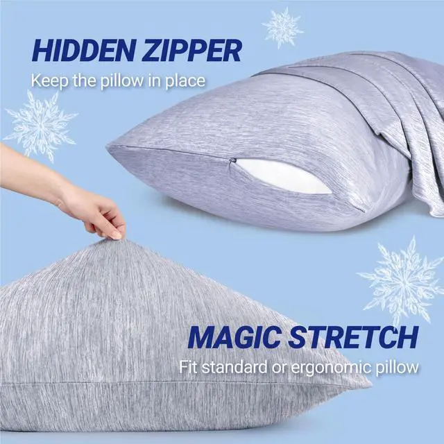 Alt view image 6 of 7 - Cooling Pillow Cases for Hot Sleepers, 2 Pack Standard Size, Breathable Cooling Pillow Covers with Hidden Zipper, Both Sides Q-Max>0.45, Ideal for Night Sweats, Grey