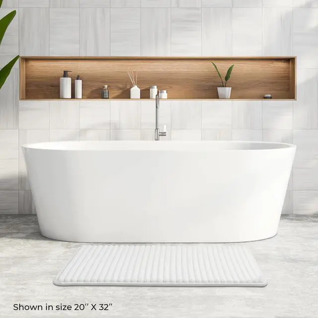 Alt view image 2 of 7 - Ultra Soft Charcoal Infused Memory Foam Bath Mat 20" x 32", Bath Rugs for Bathroom Non-Slip, Thick & Water Absorbent Bathroom Rugs, Room Accessories Shower Floor Mat, Washable, White