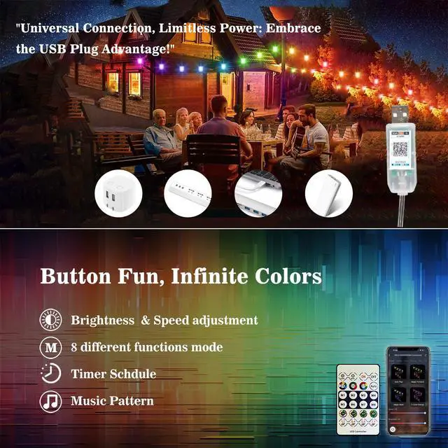 Alt view image 6 of 7 - 65.6ft Smart RGB LED Strip Lights (2×32.8ft) App & Remote Control, Music Sync Color Changing Lights for Bedroom & Tent