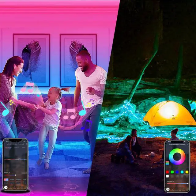 Alt view image 5 of 7 - 65.6ft Smart RGB LED Strip Lights (2×32.8ft) App & Remote Control, Music Sync Color Changing Lights for Bedroom & Tent