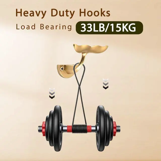 Alt view image 3 of 7 - Gold Whale Tail Wall Hooks (Set of 5), Heavy Duty, Wall Mounted, Decorative Ocean Nautical Home Decoration