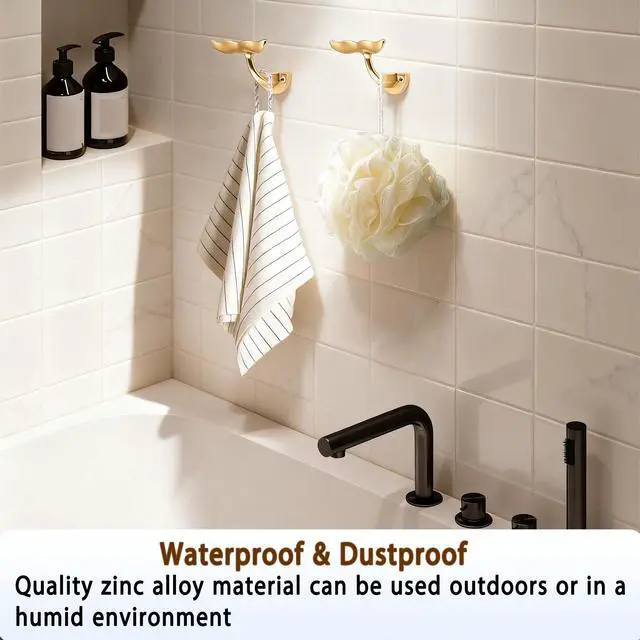 Alt view image 5 of 7 - Gold Whale Tail Wall Hooks (Set of 5), Heavy Duty, Wall Mounted, Decorative Ocean Nautical Home Decoration