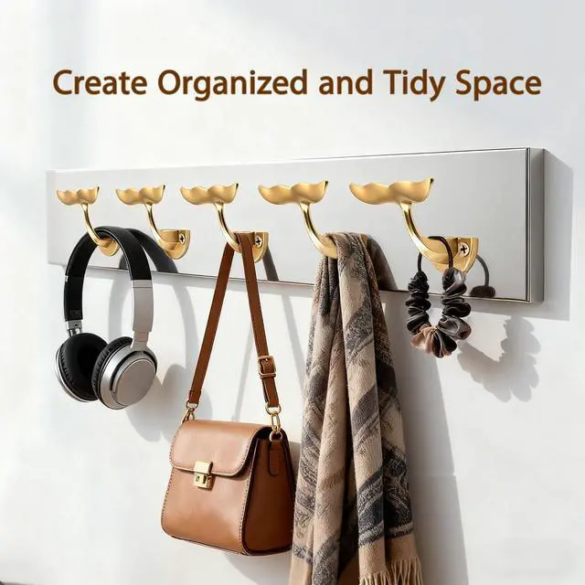 Alt view image 6 of 7 - Gold Whale Tail Wall Hooks (Set of 5), Heavy Duty, Wall Mounted, Decorative Ocean Nautical Home Decoration