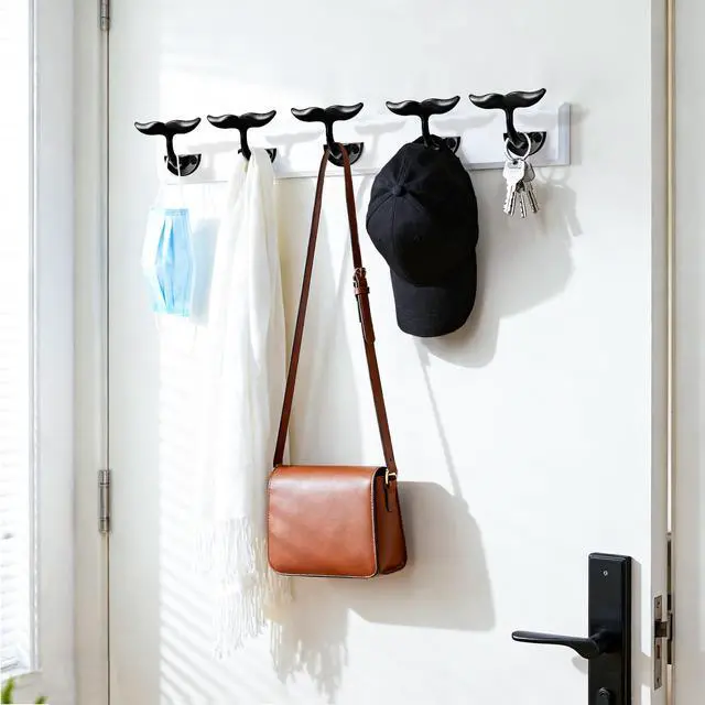 Alt view image 6 of 7 - Black Whale Tail Wall Hooks (Set of 5), Heavy Duty, Wall Mounted,Ocean Nautical Home Decoration