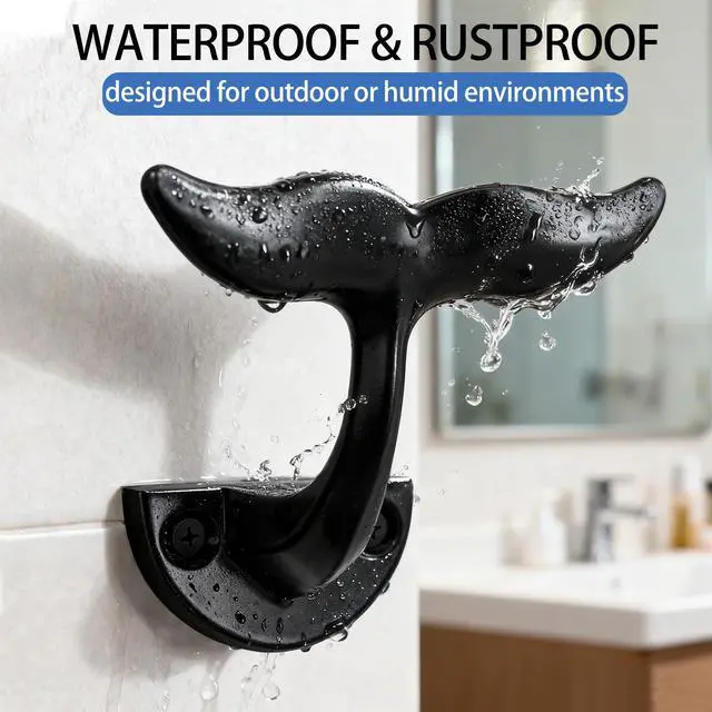 Alt view image 7 of 7 - Black Whale Tail Wall Hooks (Set of 5), Heavy Duty, Wall Mounted,Ocean Nautical Home Decoration