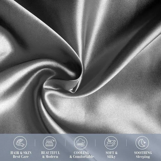 Alt view image 7 of 7 - 4-Pack Cooling Viscose Satin Pillowcase Set with Hidden Zipper Closure, Silky Smooth for Best Hair and Skin Care-Beautiful Gift Box-4-Piece Satin Pillowcase Set, Standard/Queen, Gray