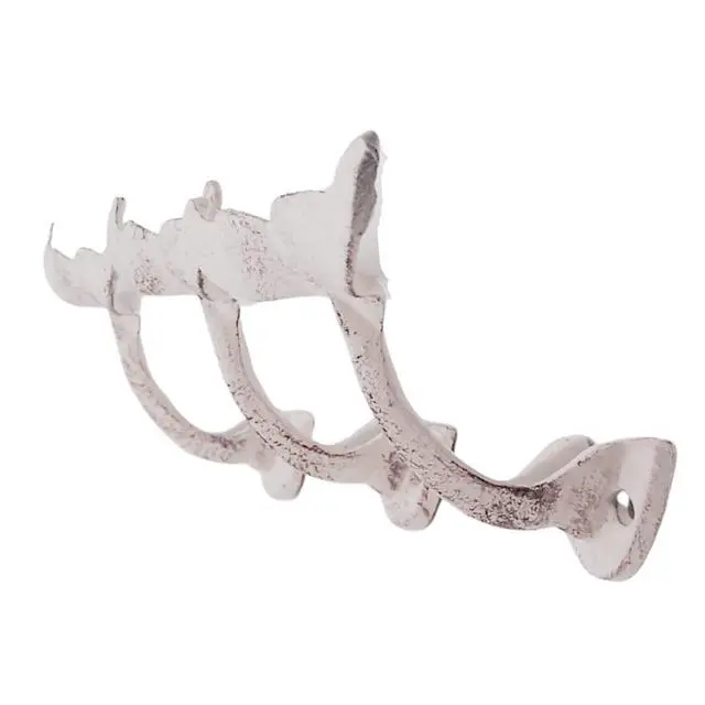 Alt view image 2 of 7 - Distressed White Whale Tail Cast Iron Wall Hooks, Wall Mounted for Hanging Coats, Purses, Towels, Hats, Beach Themed Wall Décor, Set of 3, 4.75 Inches High