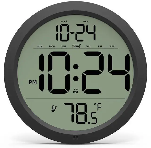 Main image of Digital Wall Clock with Date, Indoor Temperature, Auto-DST, Battery-Operated Digital Clock, 8 Inch Small Decorative Wall Clock for Bedroom, Living Room, Home, Kitchen, Office, Modern, Electric, Simple
