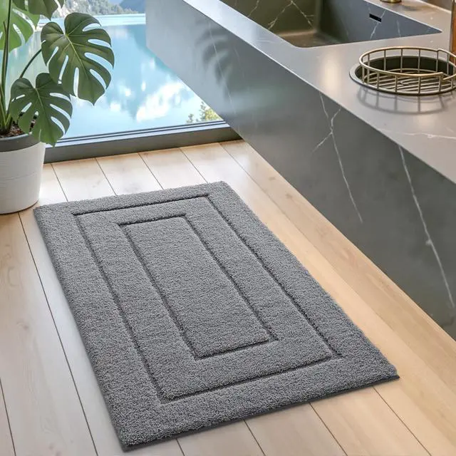 Alt view image 5 of 7 - Bathroom Rug 32x20, Non Slip Washable Bath Mat for Shower Floor, Absorbent Soft Bathmat with Rubber Backing, Quick Dry Microfiber Carpet, Grey