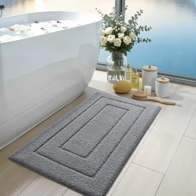 Alt view image 3 of 7 - Bathroom Rug 32x20, Non Slip Washable Bath Mat for Shower Floor, Absorbent Soft Bathmat with Rubber Backing, Quick Dry Microfiber Carpet, Grey