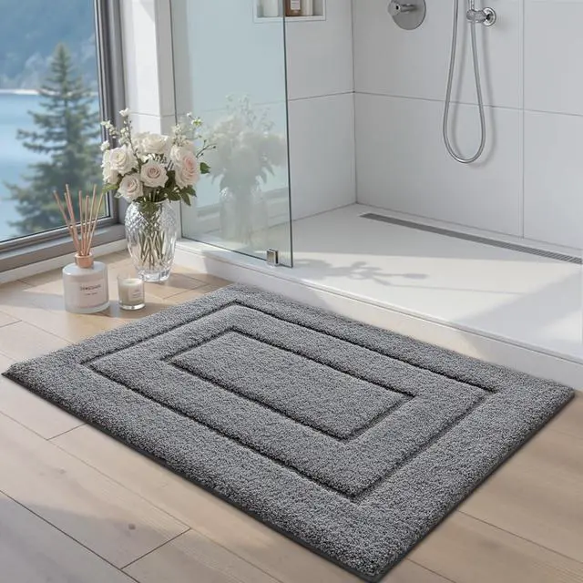 Alt view image 4 of 7 - Bathroom Rug 32x20, Non Slip Washable Bath Mat for Shower Floor, Absorbent Soft Bathmat with Rubber Backing, Quick Dry Microfiber Carpet, Grey
