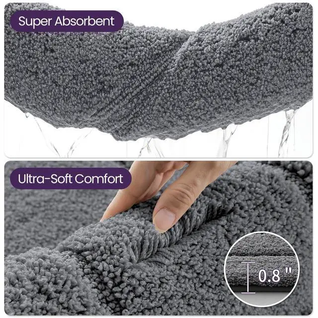Alt view image 7 of 7 - Bathroom Rug 32x20, Non Slip Washable Bath Mat for Shower Floor, Absorbent Soft Bathmat with Rubber Backing, Quick Dry Microfiber Carpet, Grey