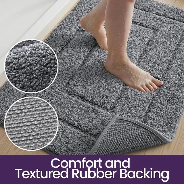 Alt view image 6 of 7 - Bathroom Rug 32x20, Non Slip Washable Bath Mat for Shower Floor, Absorbent Soft Bathmat with Rubber Backing, Quick Dry Microfiber Carpet, Grey