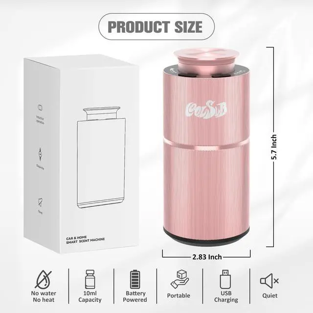 Alt view image 2 of 7 - Smart Waterless Diffuser, Waterless Diffusers for Essential Oils with Timer & 3 Mist Levels, Super Silent Aromatherapy Essential Oil Diffuser Battery Operated for Car, Home, Office Rose Gold