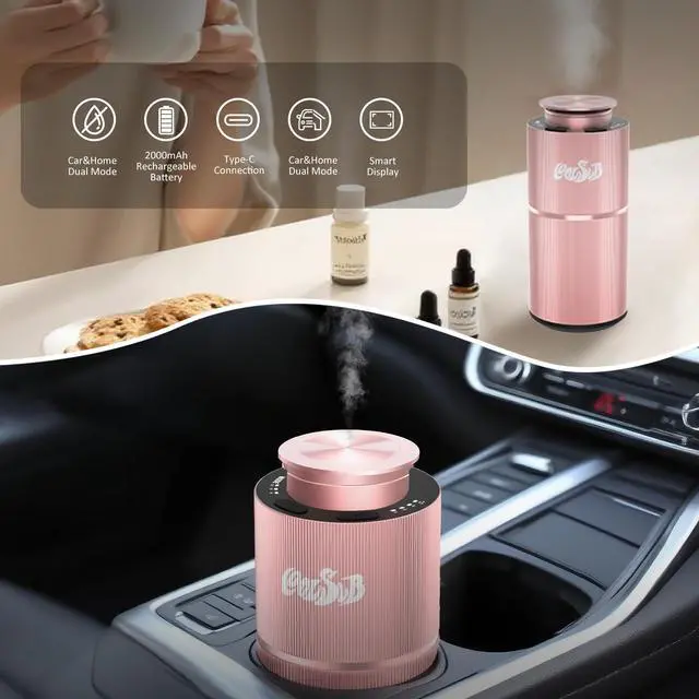 Alt view image 4 of 7 - Smart Waterless Diffuser, Waterless Diffusers for Essential Oils with Timer & 3 Mist Levels, Super Silent Aromatherapy Essential Oil Diffuser Battery Operated for Car, Home, Office Rose Gold