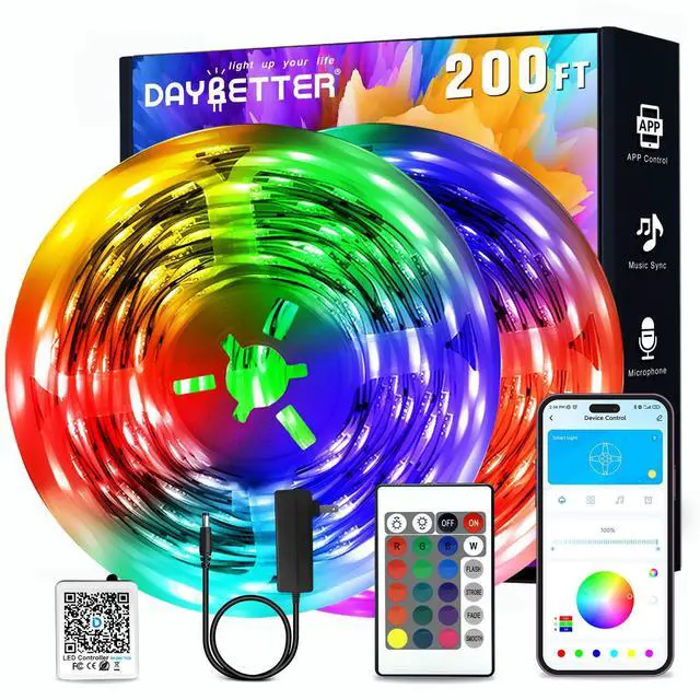 Main image of Led Strip Lights 200 ft(2 Rolls of 100 ft) Smart Strips with App Control Remote, Led Lights for Bedroom, Music Sync Color Changing for Room Home Decor Party Festival