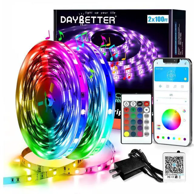 Main image of Led Strip Lights Smart with App Control Remote, 2835 RGB for Bedroom, Music Sync Color Changing for Room Party 200 ft (2 Rolls of 100 ft)