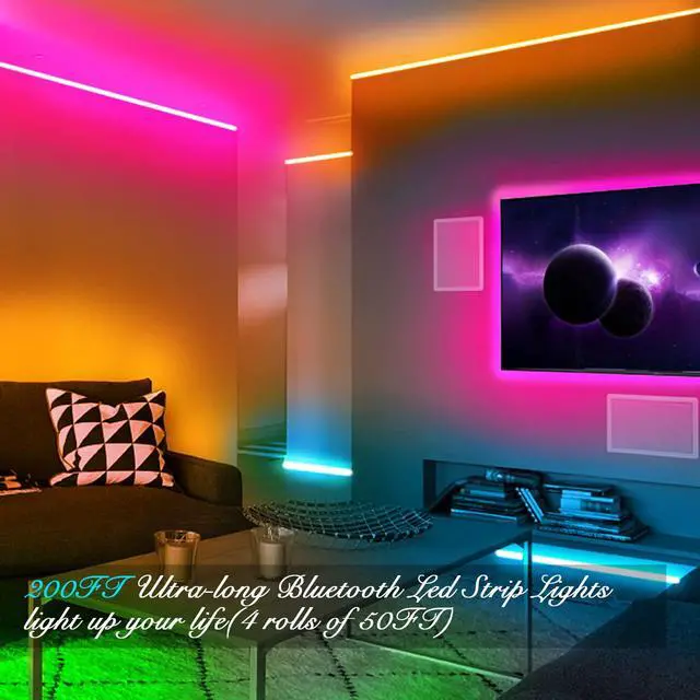 Alt view image 2 of 7 - Led Strip Lights Smart with App Control Remote, 2835 RGB for Bedroom, Music Sync Color Changing for Room Party 200 ft (2 Rolls of 100 ft)