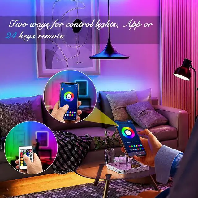 Alt view image 4 of 7 - Led Strip Lights Smart with App Control Remote, 2835 RGB for Bedroom, Music Sync Color Changing for Room Party 200 ft (2 Rolls of 100 ft)