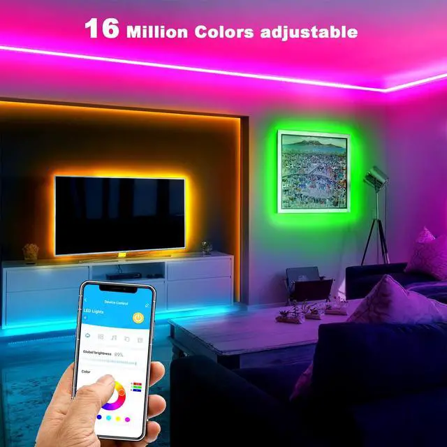 Alt view image 4 of 7 - 65.6Ft Smart Led Lights,2835 RGB Led Strip Lights Kits with Remote, App Control Timer Schedule Led Music Strip Lights(2 Rolls of 32.8ft)