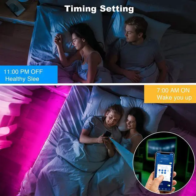 Alt view image 6 of 7 - 65.6Ft Smart Led Lights,2835 RGB Led Strip Lights Kits with Remote, App Control Timer Schedule Led Music Strip Lights(2 Rolls of 32.8ft)