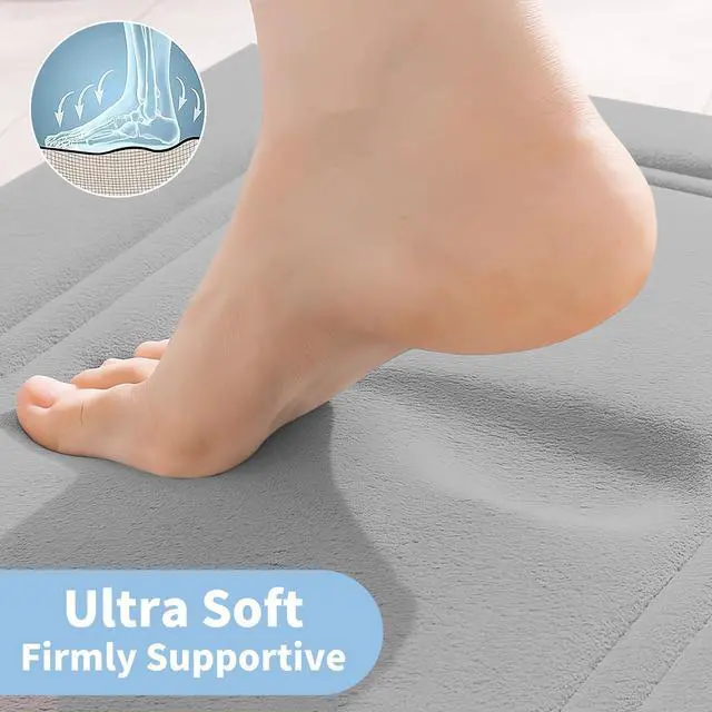 Alt view image 3 of 7 - Super Soft Memory Foam 20" x 32" Bath Mats for Bathroom Floor Shower & Tub, Grey Bathroom Rugs Non Slip Washable, Water Absorbent Bath Rugs, Quick Dry Bath Carpet for Decor