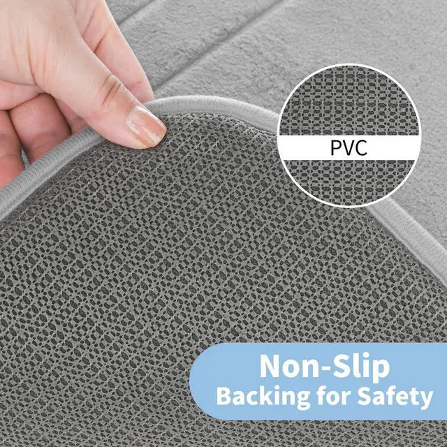Alt view image 5 of 7 - Super Soft Memory Foam 20" x 32" Bath Mats for Bathroom Floor Shower & Tub, Grey Bathroom Rugs Non Slip Washable, Water Absorbent Bath Rugs, Quick Dry Bath Carpet for Decor
