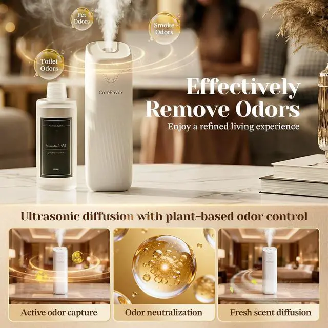 Alt view image 3 of 7 - Waterless Essential Oil Diffuser with 120ml Oil, Portable Battery-Operated Cold Air Aroma Scent Machine, 4 Adjustable Intensity Levels, Quiet Diffuser for Bedroom Office Bathroom Car