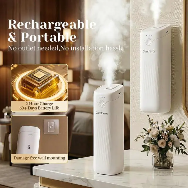 Alt view image 4 of 7 - Waterless Essential Oil Diffuser with 120ml Oil, Portable Battery-Operated Cold Air Aroma Scent Machine, 4 Adjustable Intensity Levels, Quiet Diffuser for Bedroom Office Bathroom Car