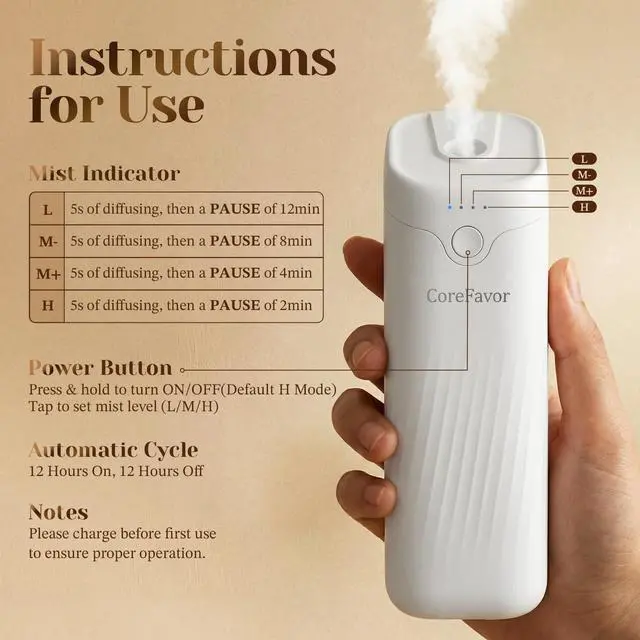 Alt view image 7 of 7 - Waterless Essential Oil Diffuser with 120ml Oil, Portable Battery-Operated Cold Air Aroma Scent Machine, 4 Adjustable Intensity Levels, Quiet Diffuser for Bedroom Office Bathroom Car