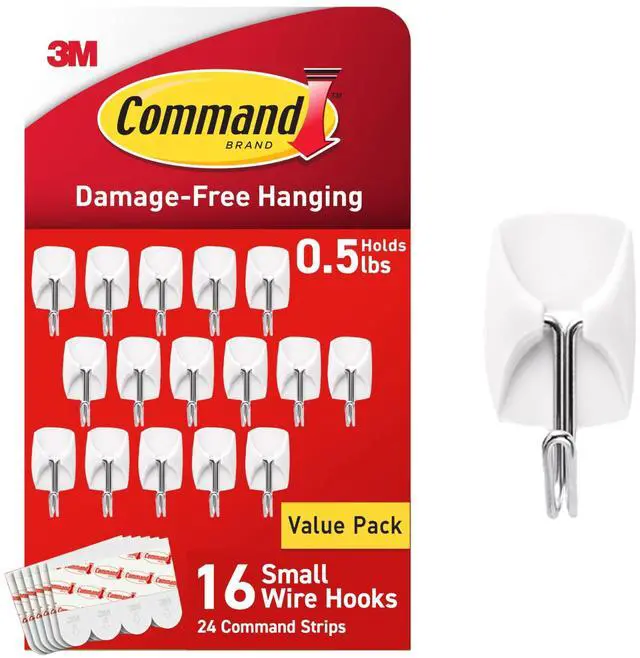 Main image of Small Wire Toggle Hooks, 16 Hooks and 24 Strips, Damage-Free Hanging Wall Hook with Adhesive, No Tools Required, Great for Home, Kitchen, and Office Organization, Holds up to 0.5 lb